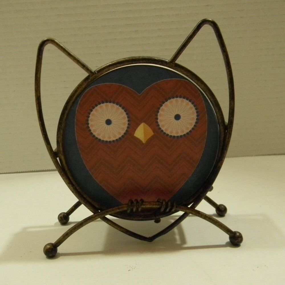 Owl Sand Stone Coasters with Holder Excellent Condition Set of 4
